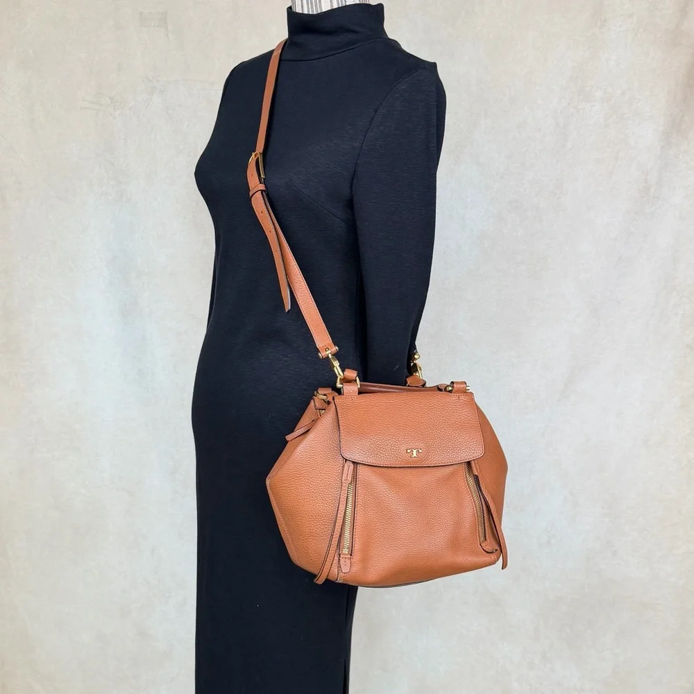 Tory Burch Brown Leather Half-Moon Top Handle Satchel Crossbody Bag - Picture 2 of 15